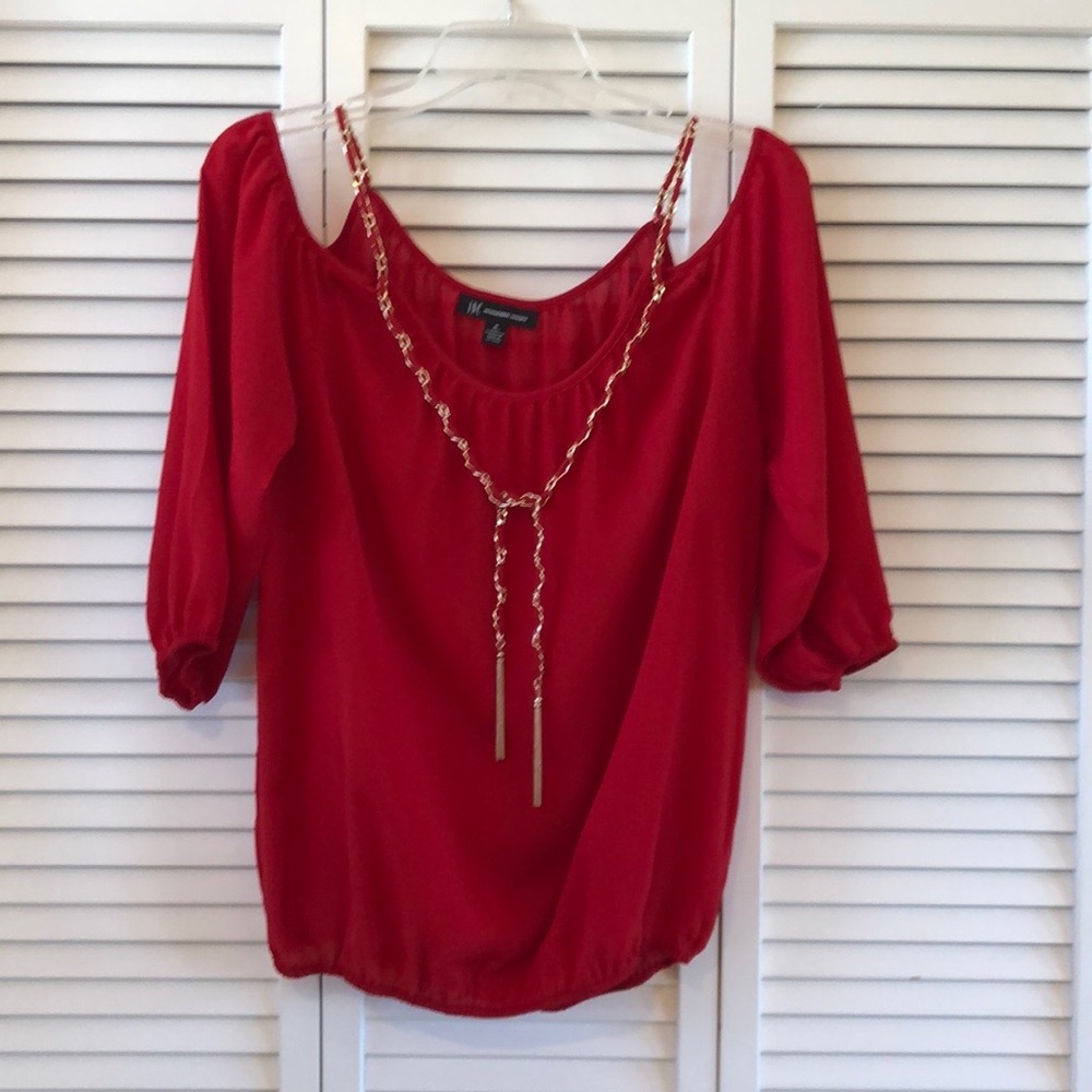 INC International Concepts Cold Shoulder Chain Detail Blouse Size Medium M
